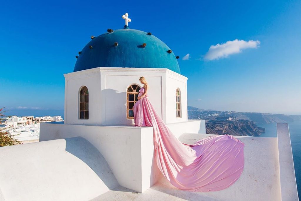 Santorini Photographer With Flying Dress