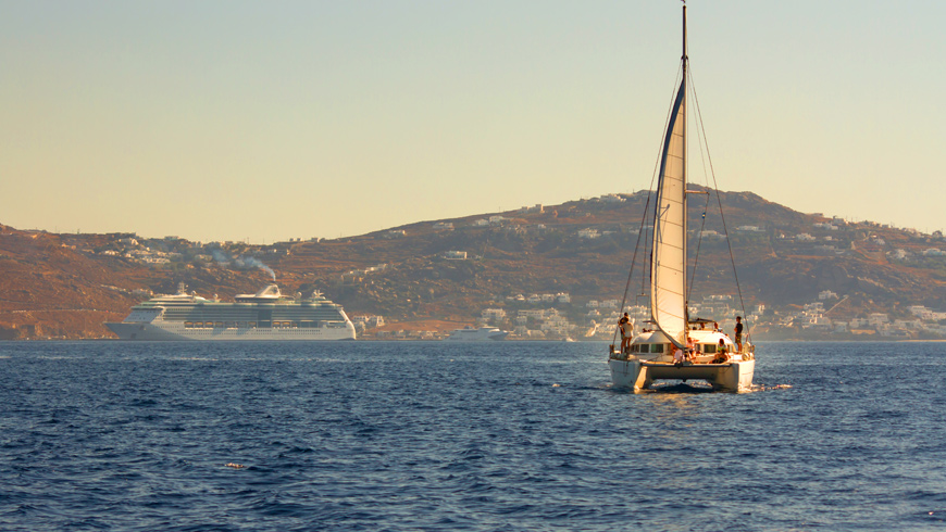 Mykonos catamaran sailing cruise to South beaches, Greece
