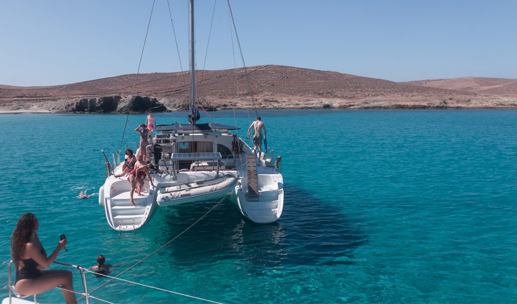 Mykonos catamaran sailing tour to Delos and Rhenia islands, Greece